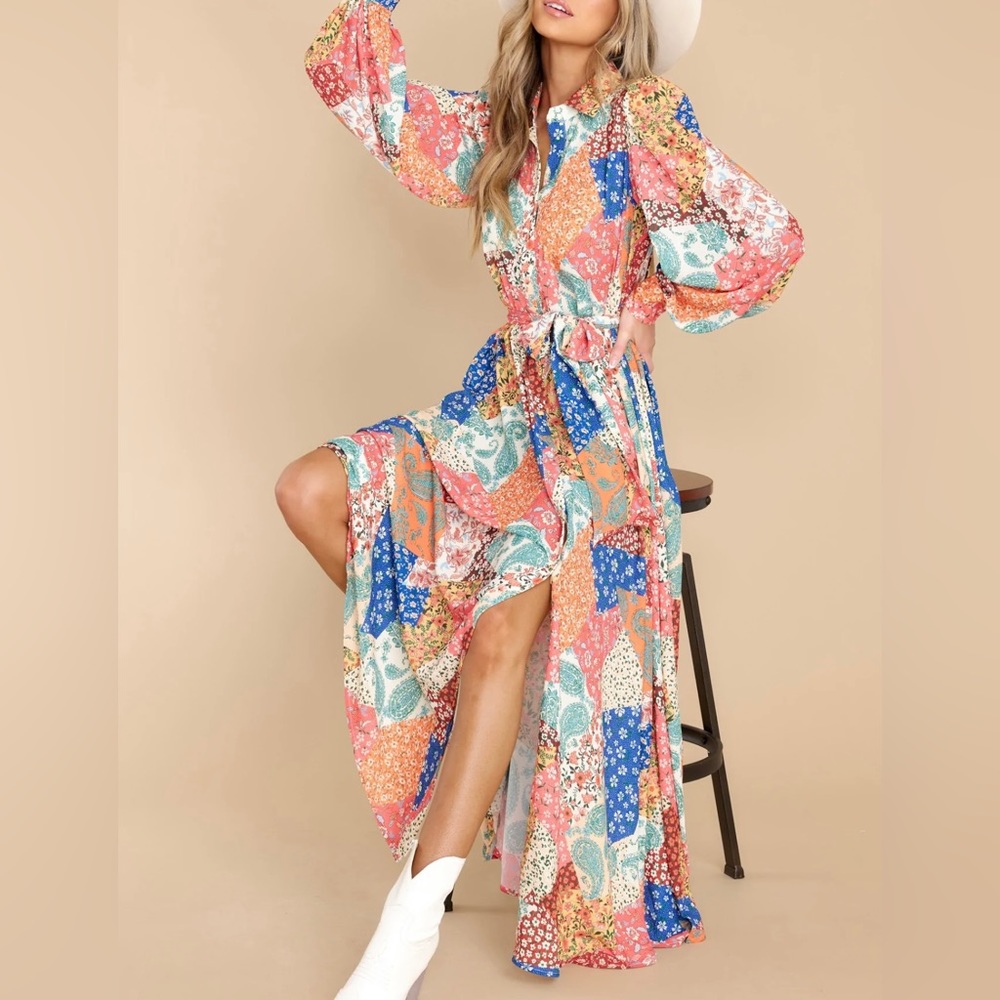 boutique Red Dress  Split the difference orange floral print maxi dress